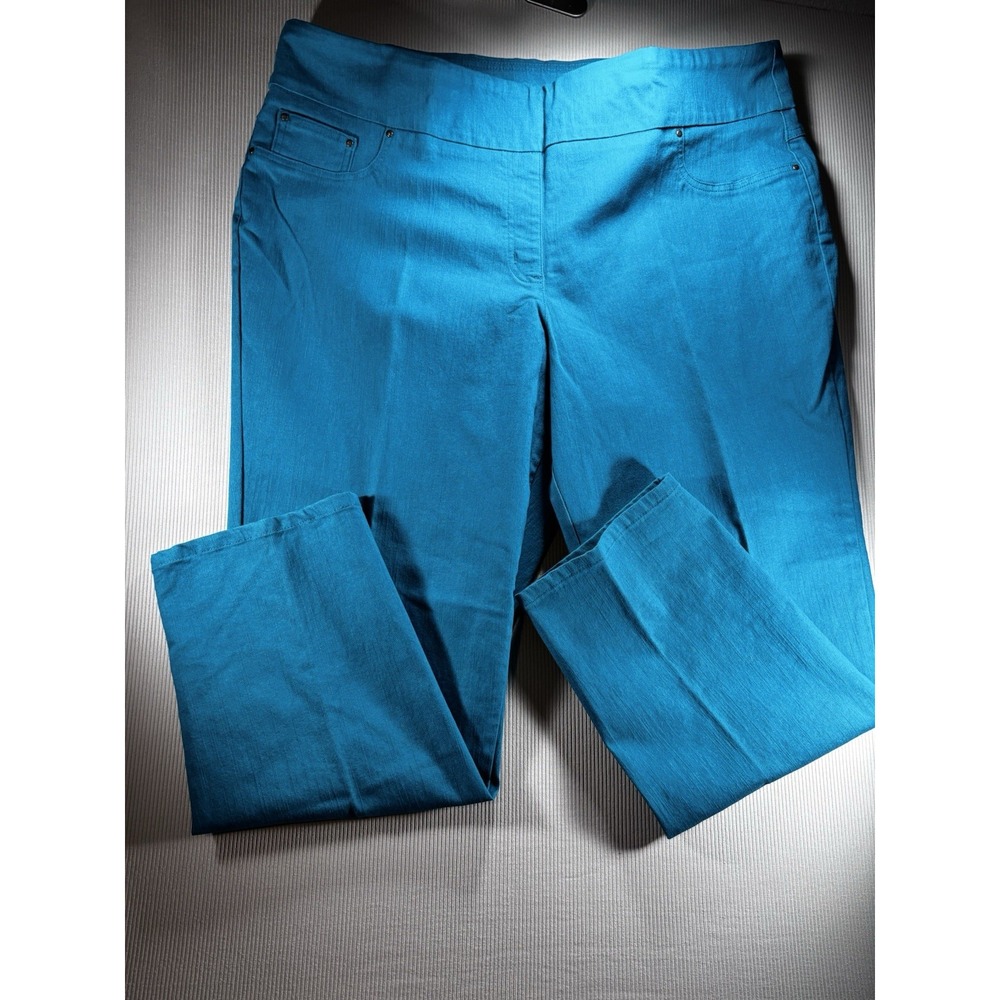 NWT RUBY RD PANTS‎ SZ 24W Aqua Blue STRETCH TAPERED LEG PULL ON Slimming Contour